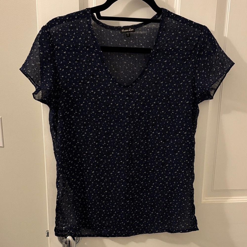 Steven Alan Navy Sheer Blouse